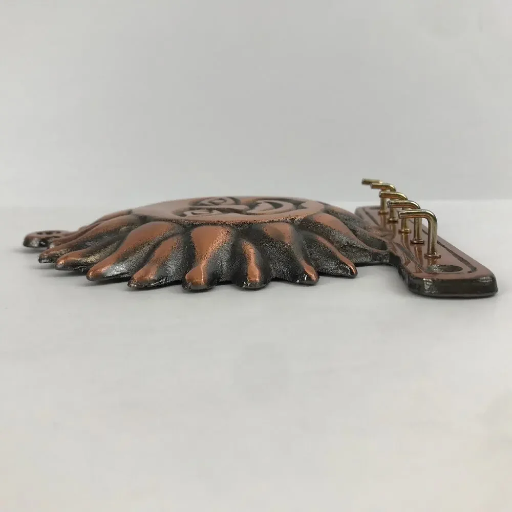 Celestial Sun Face 5 Hook Key Rack Vintage 90s Copper Toned Southwest Wall Decor